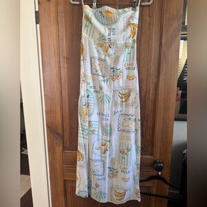 Summer Lemon Print Maxi Dress in White, Yellow & Green